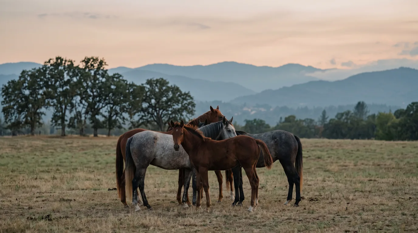Chevaux en liberté, Ferme équestre de Lavant, Ain